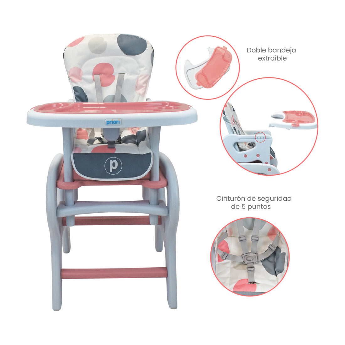 Silla de comer para bebé PCM 10 2 en 1, con silla escritorio para bebé rosa