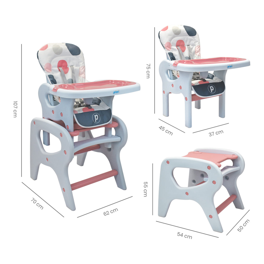Silla de comer para bebé PCM 10 2 en 1, con silla escritorio para bebé rosa