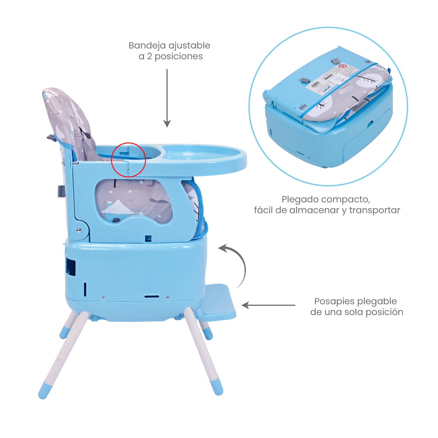 Silla de comer para bebe tipo booster 3 en 1 priori bony azul 10