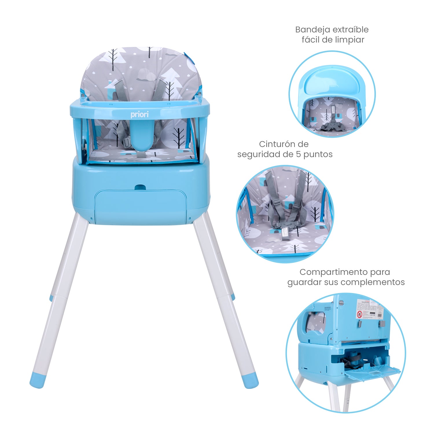 Silla de comer para bebe tipo booster 3 en 1 priori bony azul 11
