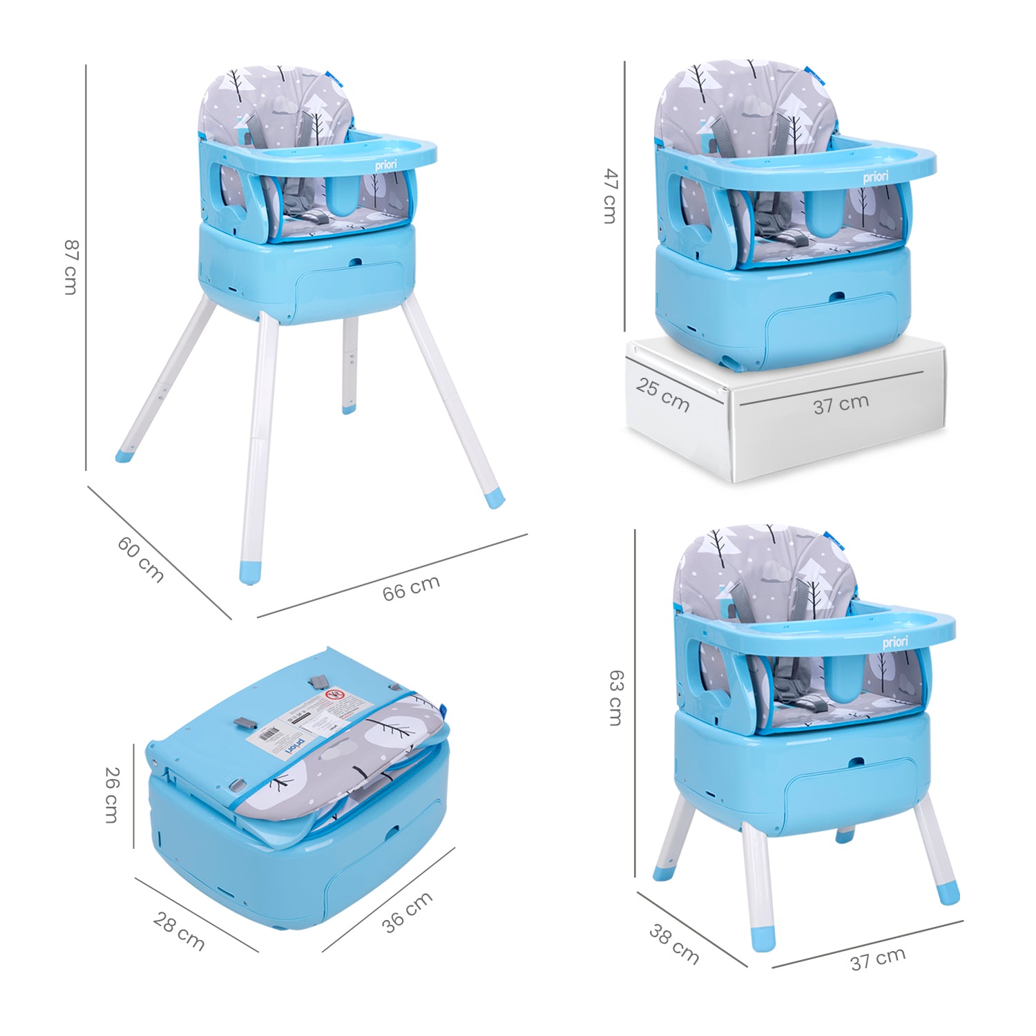 Silla de comer para bebe tipo booster 3 en 1 priori bony azul 12