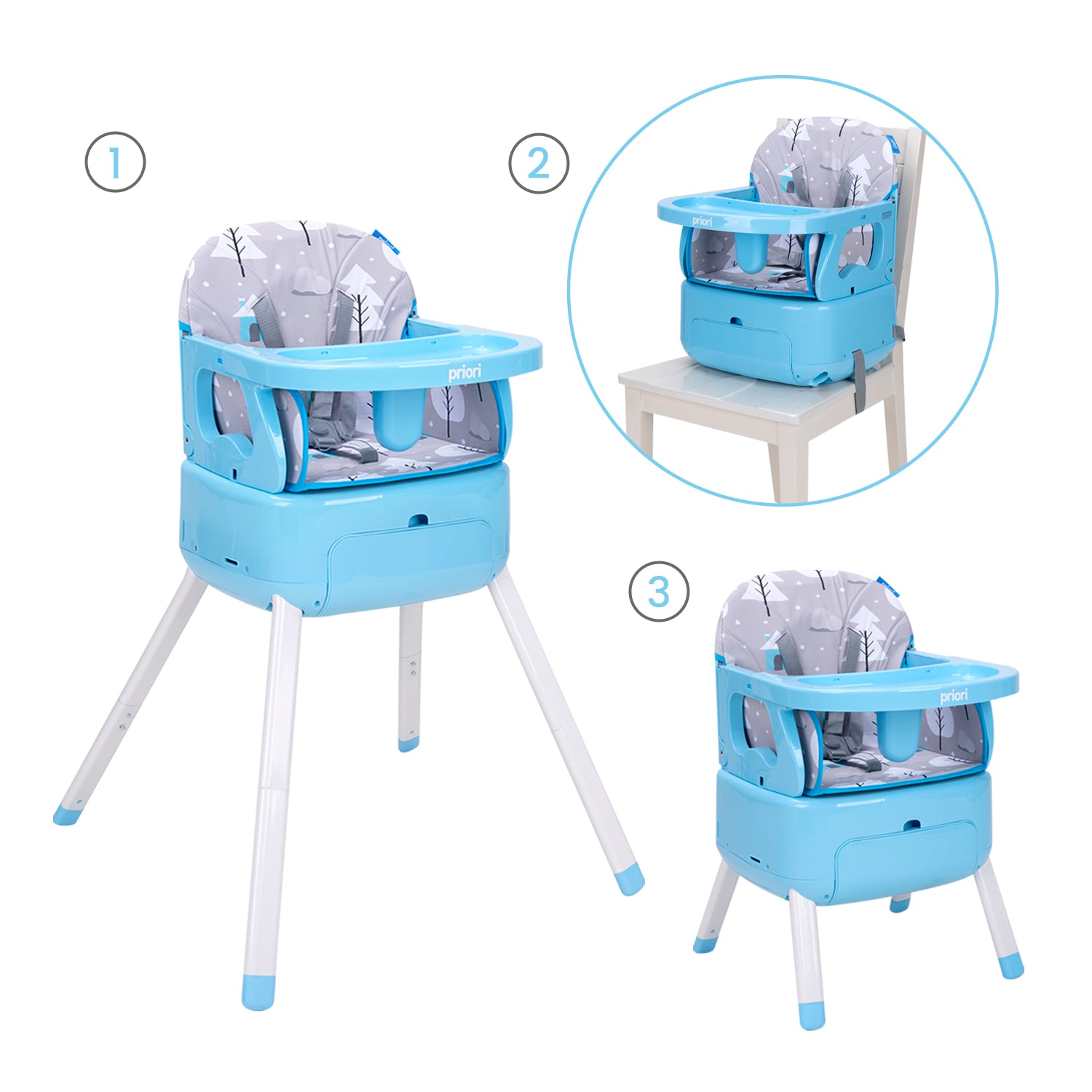Silla de comer para bebe tipo booster 3 en 1 priori bony azul 9